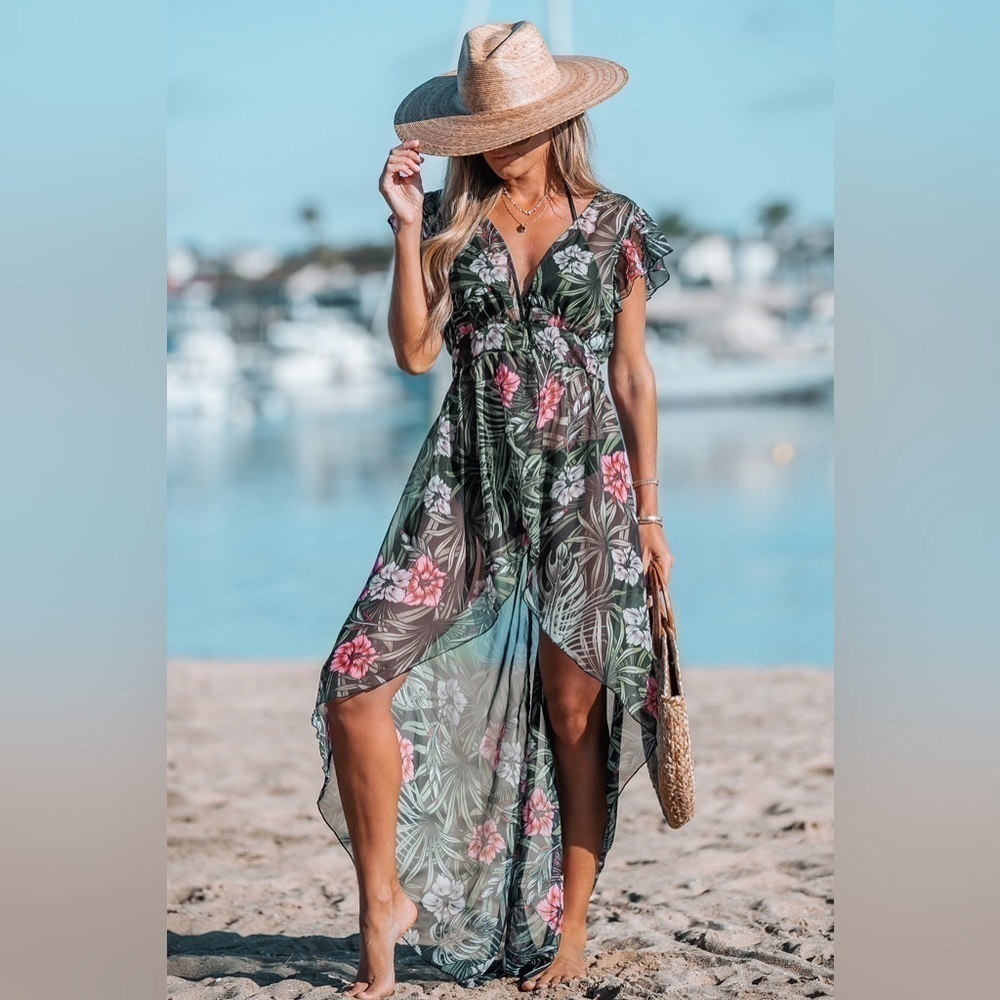 Cupshe | Women’s Sheer Tropical Kimono Cover Up